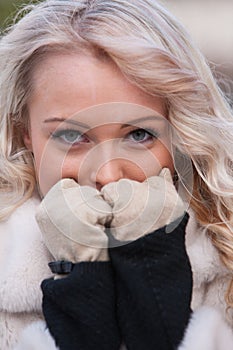 Intense look of a woman in winter