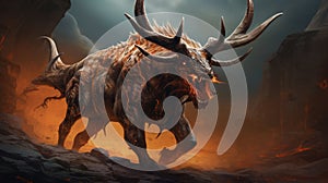 Intense Megaloceros With Scorpion Tail - Dark Gray And Light Bronze Bugcore Art