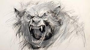 Intense Neoclassicism Sketch Of A Werewolf: Expressive Line-work And Dramatic Lighting