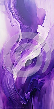 Intense Purple And White Abstract Painting With Fluid Brush Strokes