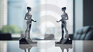 Intense Rivalry: Abstract Business Figures on Glass Desk photo
