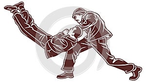 Intense Martial Arts Sparring Vector Illustration, Dynamic Combat Training, vector design Generative AI