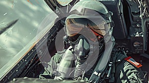 .An intense sketch portraying a close-up of a fighter pilot in the cockpit