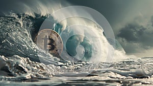 An intense towering wave representing the adrenaline rush of successful crypto arbitrage trades photo