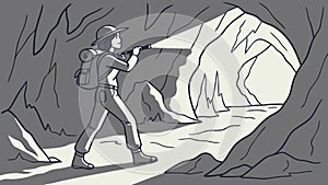 Spelunker Exploring Dark Cave: Underground Adventure, vector design Generative AI