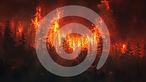 Intense Wildfire Engulfs Forest.AI generated image