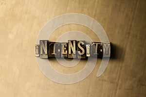 INTENSITY - close-up of grungy vintage typeset word on metal backdrop