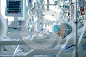 During intensive care in an intensive care unit ICU patient was in comatose state photo