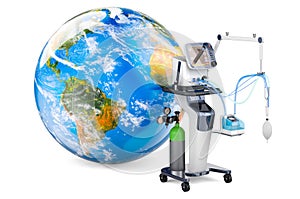 Intensive care unit ICU with Earth Globe, 3D rendering