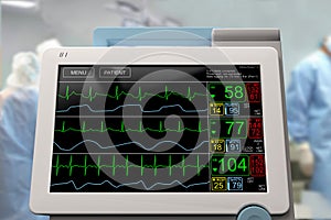 Intensive care unit ICU LCD monitor with an ongoing surgery