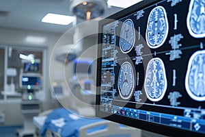 An intensive care unit performs tomographic analysis of brain of comatose patient