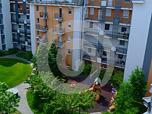 Intensive green roof and court yard with mid rise apartment building