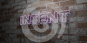 INTENT - Glowing Neon Sign on stonework wall - 3D rendered royalty free stock illustration