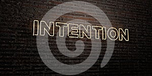 INTENTION -Realistic Neon Sign on Brick Wall background - 3D rendered royalty free stock image