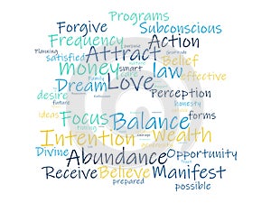 Intention wealth Manifest wordcloud design concept