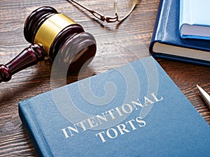 Intentional torts book with gavel as symbol of law. photo