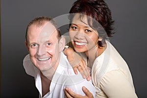 inter-marriage couple of Asian woman and European