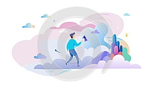 Interacting with Abstract Cloud Data Structure, vector design Generative AI