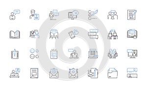 Interacting line icons collection. Communicating, Collaborating, Socializing, Nerking, Building, Engaging
