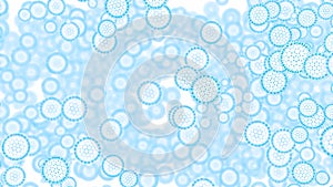 Interaction between bacteria. Design. Abstract medical background with fast spreading virus cells of blue color.