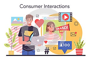 Interaction with a customer concept. Marketing technique for client retention
