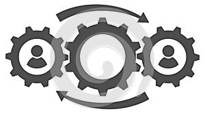 Interaction icon in the form of three gears rotating with each other. Vector illustration.