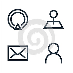 interaction line icons. linear set. quality vector line set such as user profile, email, map pointer