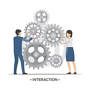 Interaction People and Gears Vector Illustration