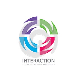Interaction - vector logo template concept illustration. Alliance creative sign. Abstract shape symbol. Four color design element.