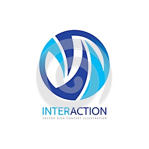 Interaction - vector logo template concept illustration. Cooperation creative sign in blue colors. Abstract geometric symbol.