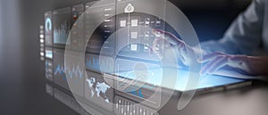 Interactive Business Intelligence Dashboard Displayed on a Digital Tablet with Real-Time Data Analytics