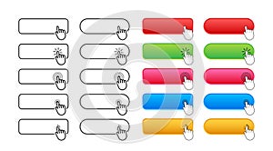 Interactive Buttons Set with Clicking Hand Icons - Web User Interface Elements
