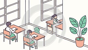 Interactive Classroom Scene with Students and Teacher Learning, vector design Generative AI