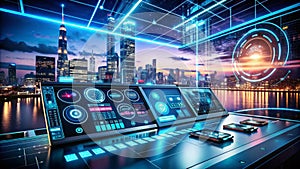 Interactive Control Panels Futuristic Interface Designs for Modern Web and App Development Featuring Double Exposure photo