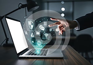 Interactive cybersecurity interface on laptop screen