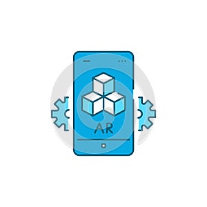 Interactive 3D visualization platform color line icon.