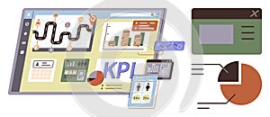 Interactive Dashboard with KPI Metrics Displaying Data Charts, Graphs, and Progress Visualization