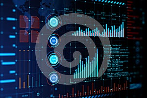 Interactive data analysis interface with graphs and metrics.