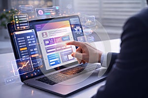 Interactive Data Management Interface on Laptop Screen Showcasing User Engagement and