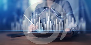 Interactive Data Visualization and Business Analytics Interface Projected on Virtual Screen