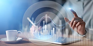 Interactive Data Visualization and Business Analytics Interface Projected on Virtual Screen