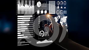 Modern Digital Dashboard Touchscreen Interface with Business Analytics Data Visualization and Interactive Charts for
