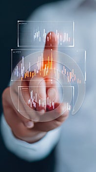 Interactive digital display, a person navigating touchscreen interface person