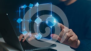 Interactive digital flowchart with connected nodes concept