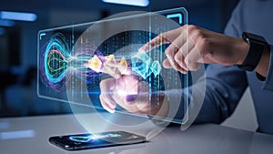 Interactive digital interface with advanced data visualization isolated on white background