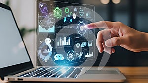 Interactive digital interface on laptop screen