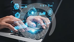 Interactive digital interface on laptop screen