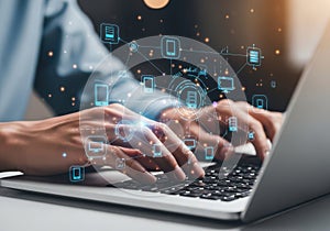 Interactive digital network interface on laptop screen