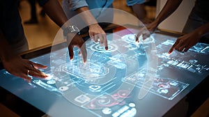 Interactive display technology collaboration innovation futuristic interface teamwork digital table