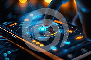 Interactive E-Learning Progress Tracker on Smartphone Screen with Glowing Interface